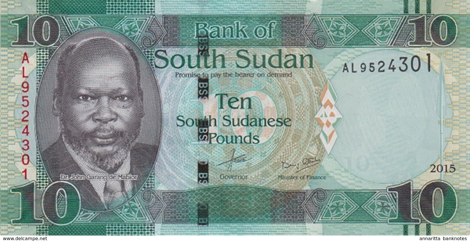 SOUDAN DU SUD 10 POUNDS 2015 P-7b NEUF VERT [SS110a] - Südsudan