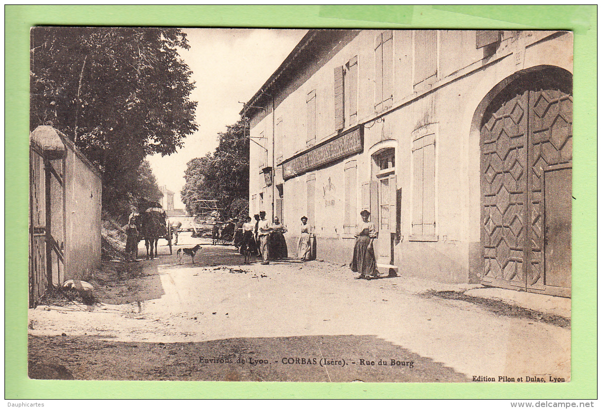 CORBAS - Superbe Plan Animé Rue Du Bourg - Café Restaurant MOREL - Ed. Pilon Dulac - 2 Scans - Autres & Non Classés