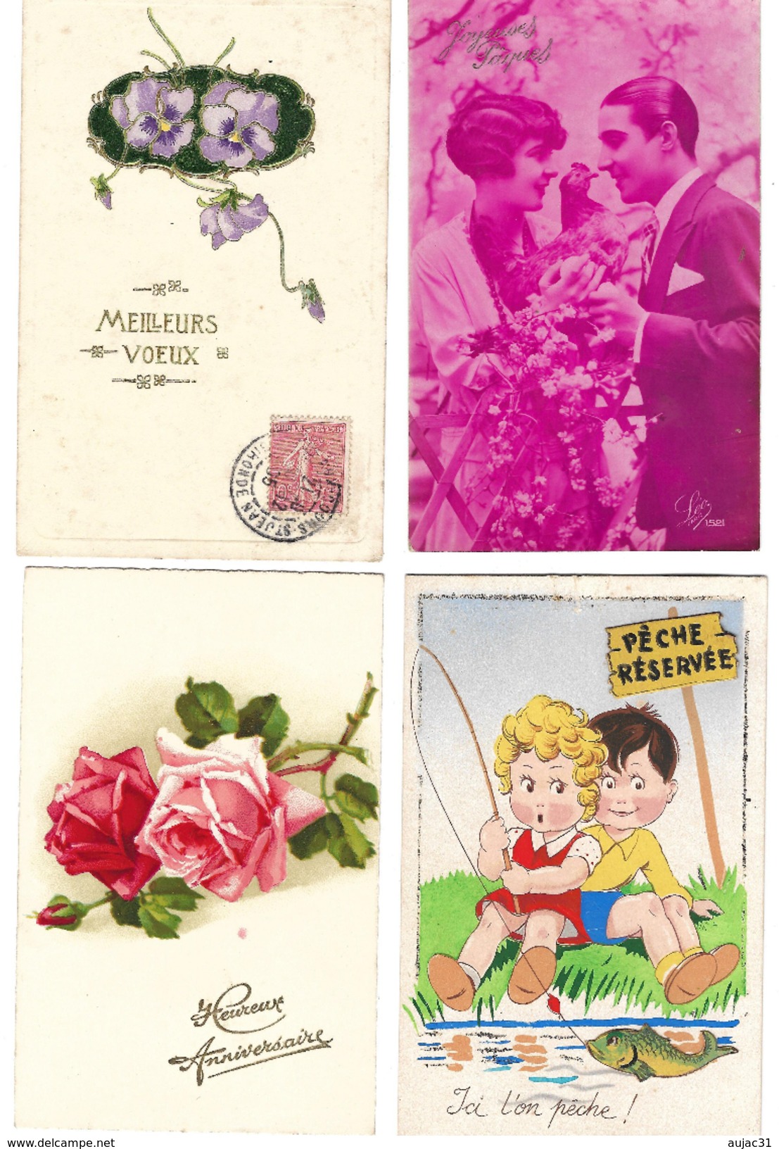 Fantaisies divers - Lot de 100 cartes - 1er avril - Noël - Enfants - Femmes - Fleurs - Couples - Pâques - etc