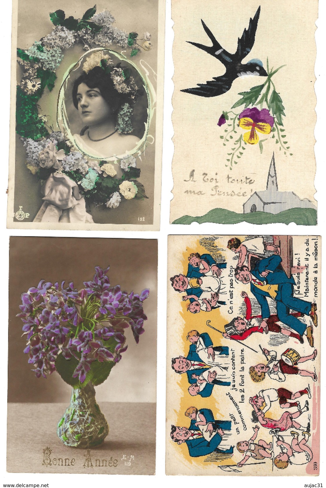 Fantaisies divers - Lot de 100 cartes - 1er avril - Noël - Enfants - Femmes - Fleurs - Couples - Pâques - etc