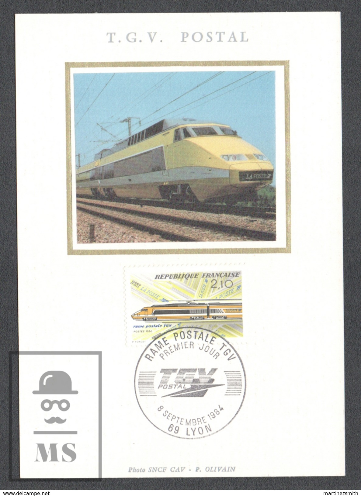 France FDC Maximum Card  - TGV Turbo Train - Rame Postale TGV,  SNCF - First Day Issue 1984 - 1980-1989