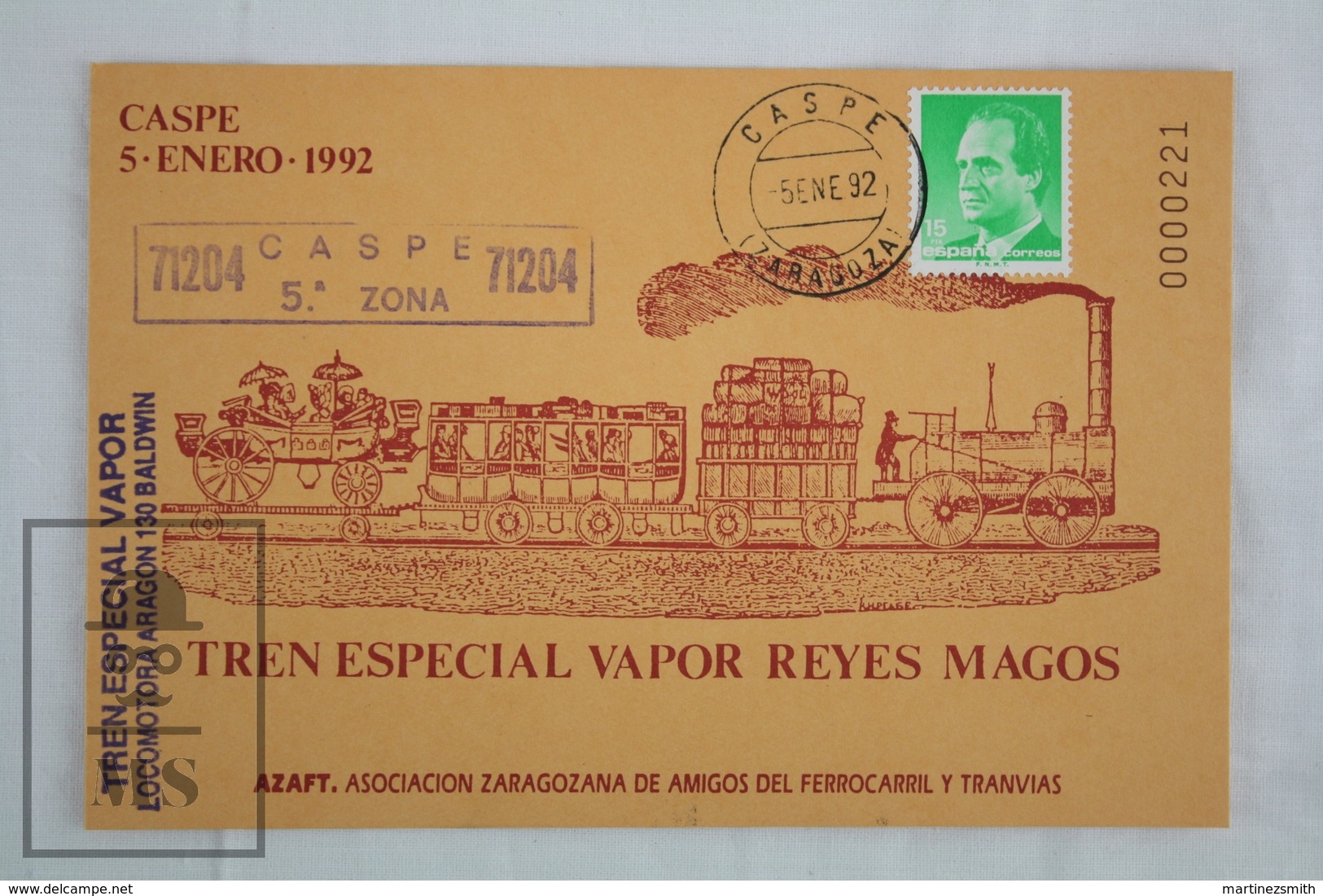 Spanish Railway/ Train Topic Cover - Special Steam Train - Aragon 130 Baldwin Locomotive - Posted 1992 Caspe - Treni