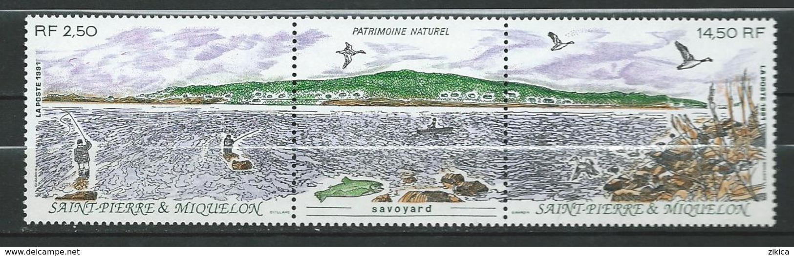 St.Pierre & Miquelon 1991 Natural Heritage.birds.fishing.strip Of 2.MNH - Unused Stamps