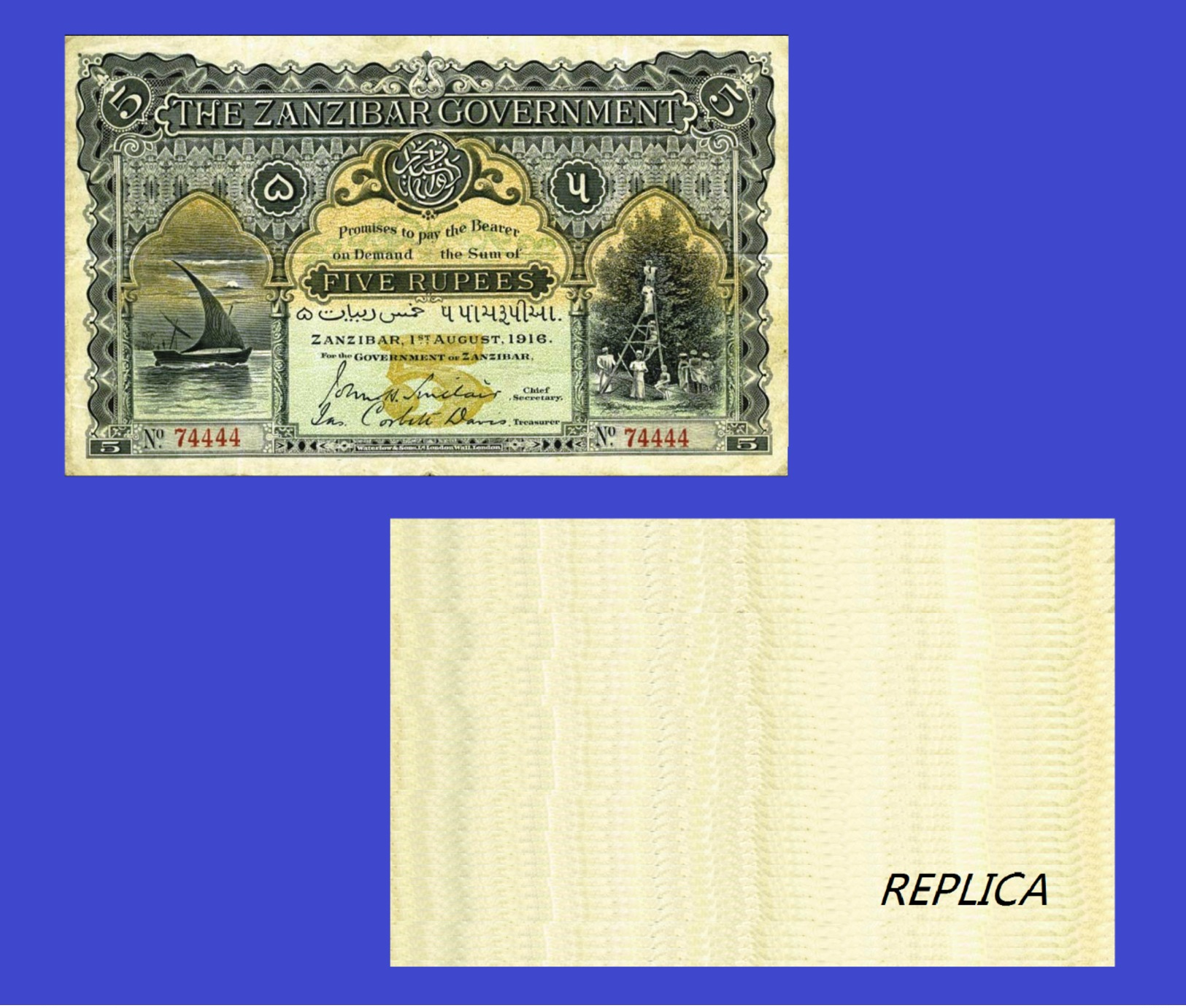 Zanzibar 5 Rupees  1916  - Copy - Copy- Replica - REPRODUCTIONS - Otros – América