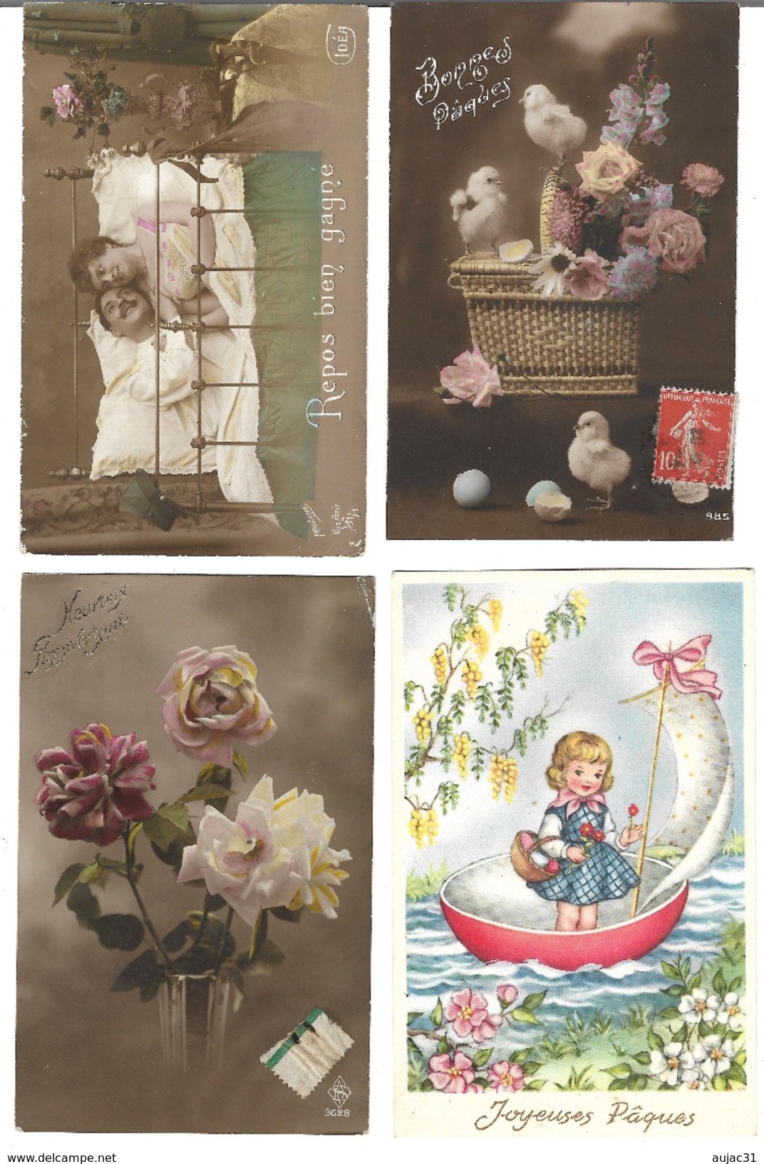 Fantaisies divers - Lot de 100 cartes - 1er avril - Noël - Enfants - Femmes - Fleurs - Couples - Pâques - etc