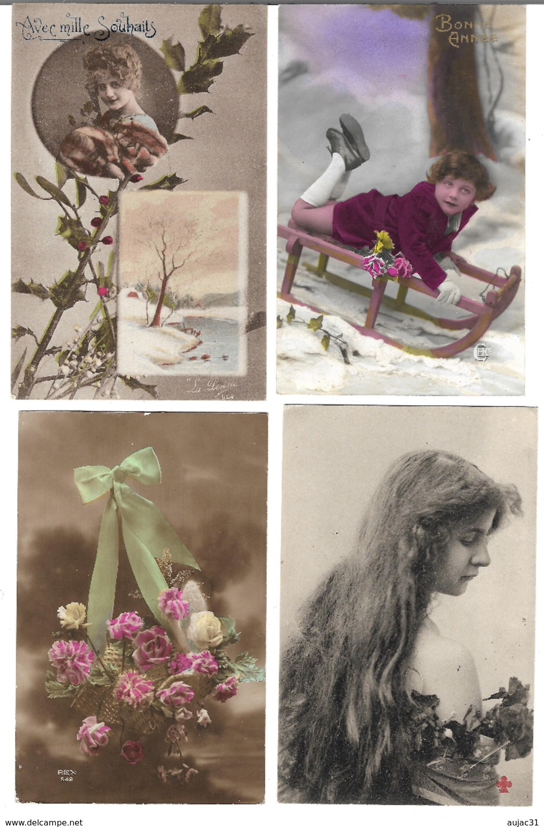 Fantaisies divers - Lot de 100 cartes - 1er avril - Noël - Enfants - Femmes - Fleurs - Couples - Pâques - etc