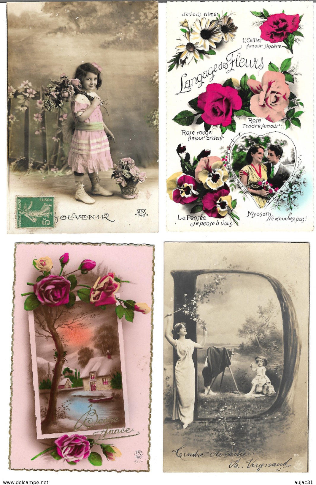 Fantaisies divers - Lot de 100 cartes - 1er avril - Noël - Enfants - Femmes - Fleurs - Couples - Pâques - etc