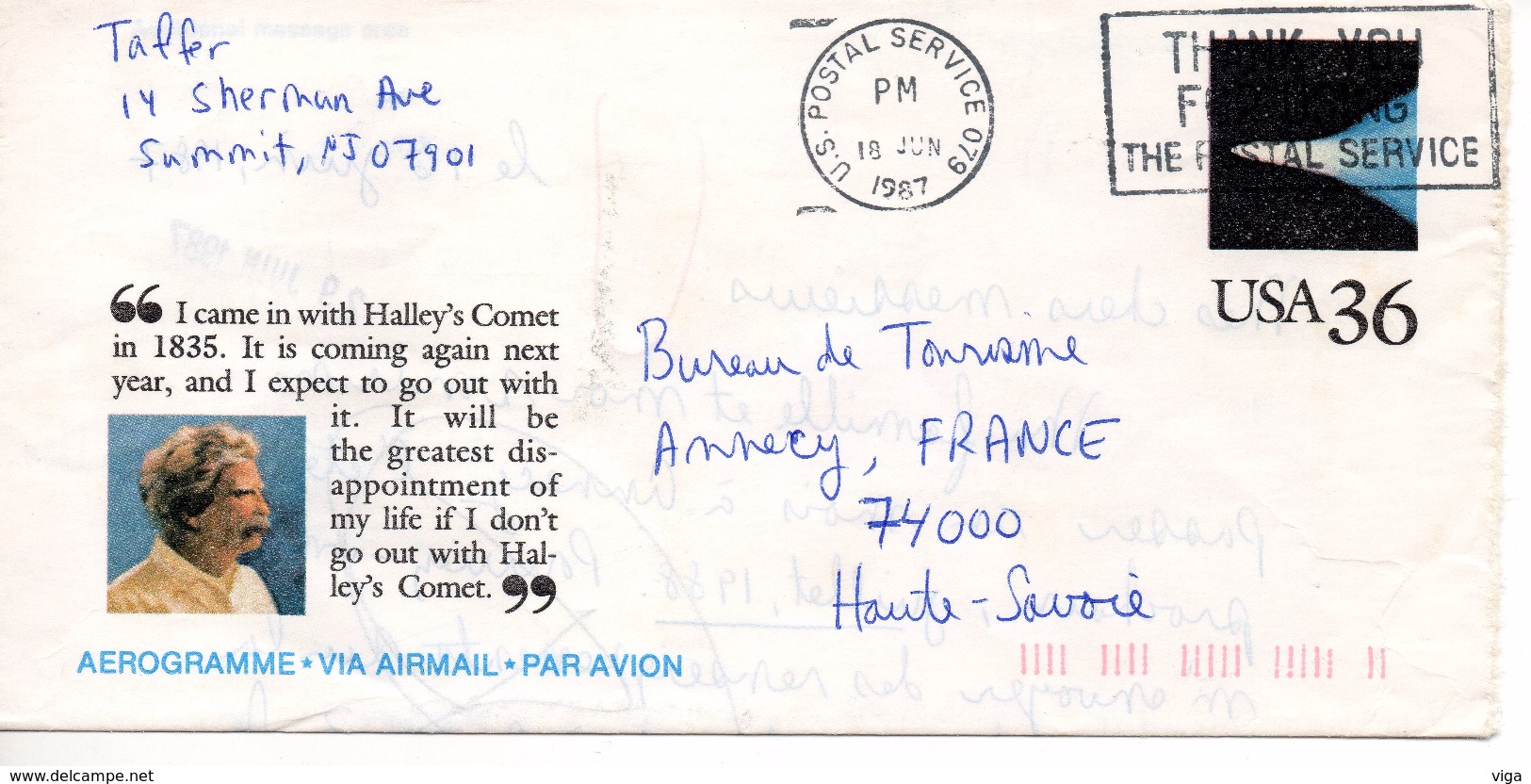 AEROGRAMME ENTIER POSTAL AMERICAIN COMETE DE HALLEY + Verso   SUPERBE - 1981-00