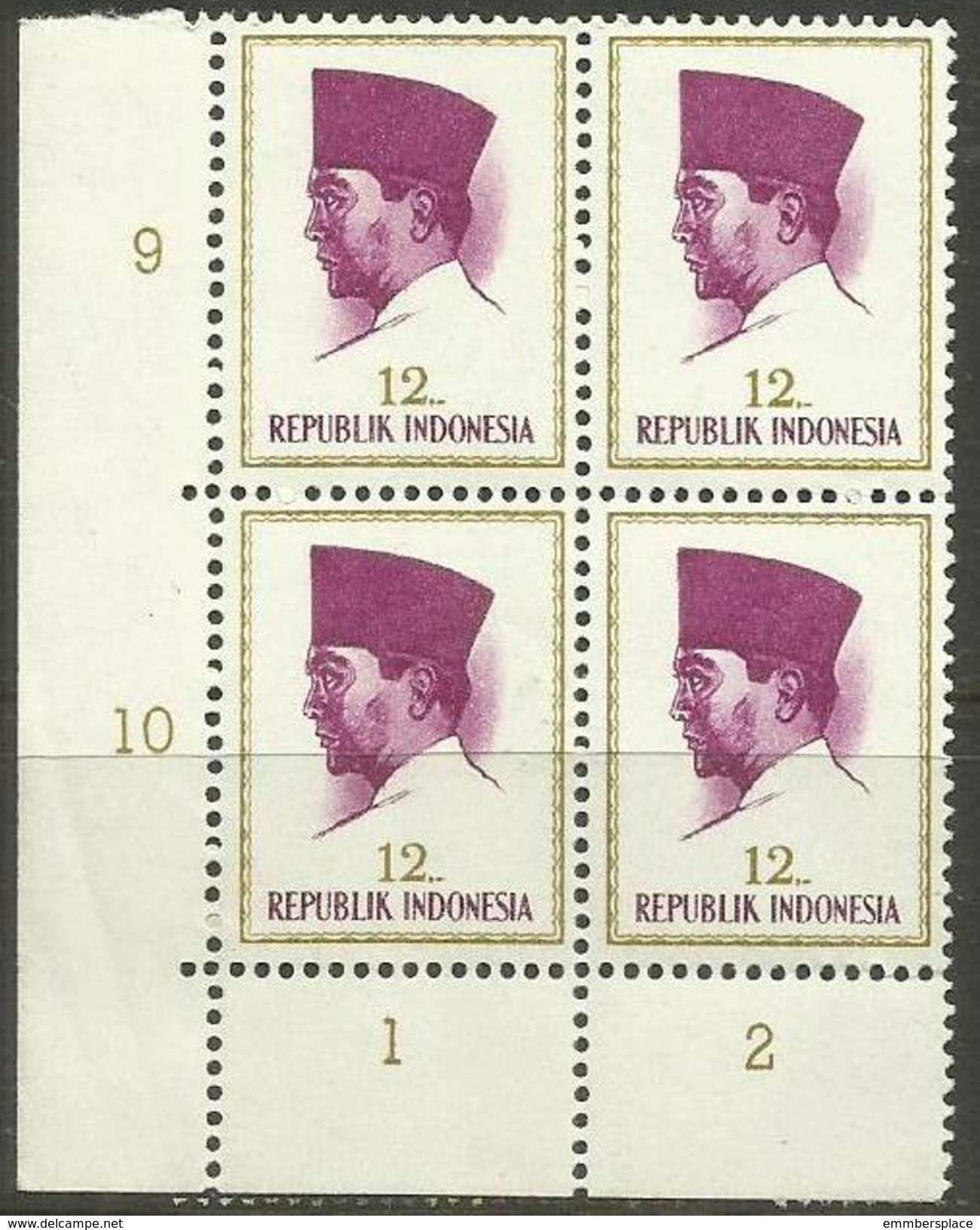 Indonesia - 1964 President Sukarno 12r Block Of 4 MNH **    Sc 617 - Indonesië