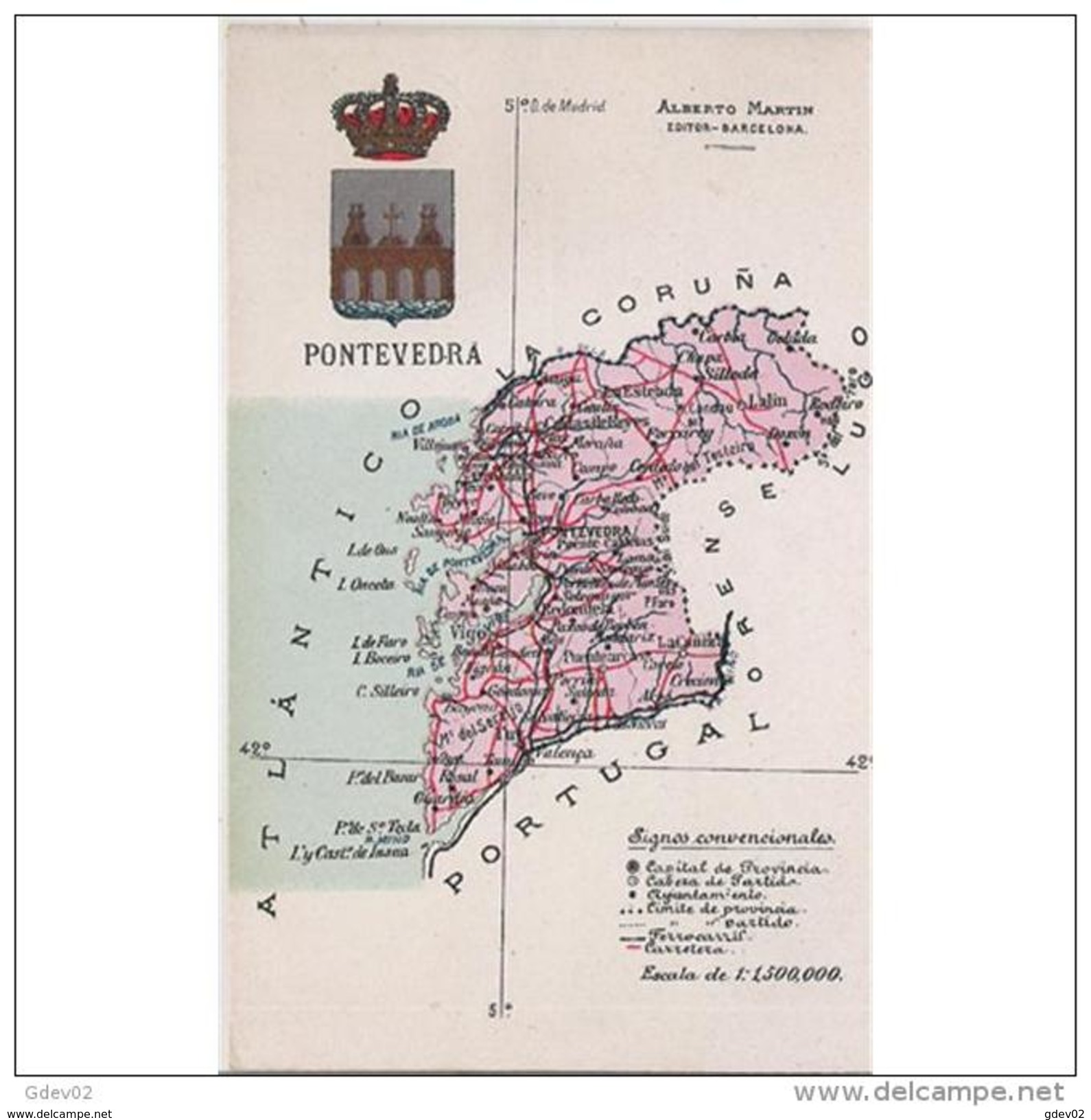 PTVDTPA422CPA-LFTMD4250TMAP.Tarjeta Postal DE PONTEVEDRA.ATLAS GEOGRAFICO-POLITICO DE LA PROVINCIA DE PONTEVEDRA - Mapas