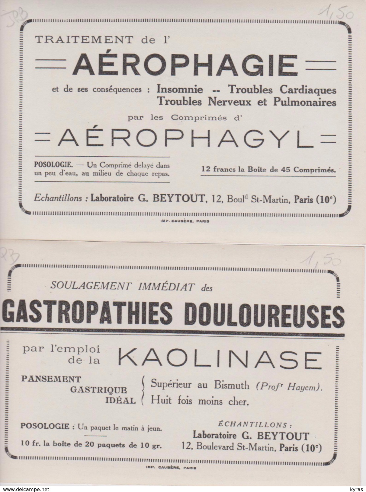 Lot 8 Fiches 9x14 CHAMPIGNONS (divers ) Pub Labo BEYTOUT & CISTERNE Paris10° (2xAérophagyl + 6xKaolinase ) - Mushrooms