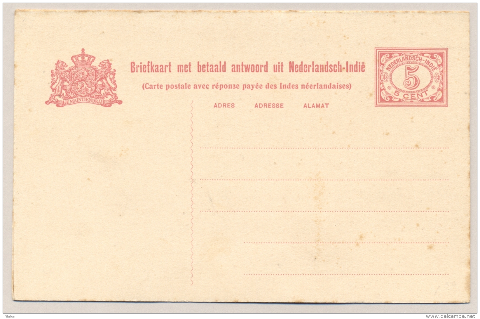 Nederlands Indië - 1914 - 5+5 Cent Vürtheim II, Briefkaart G24 - Ongebruikt - Roest/toning - Niederländisch-Indien