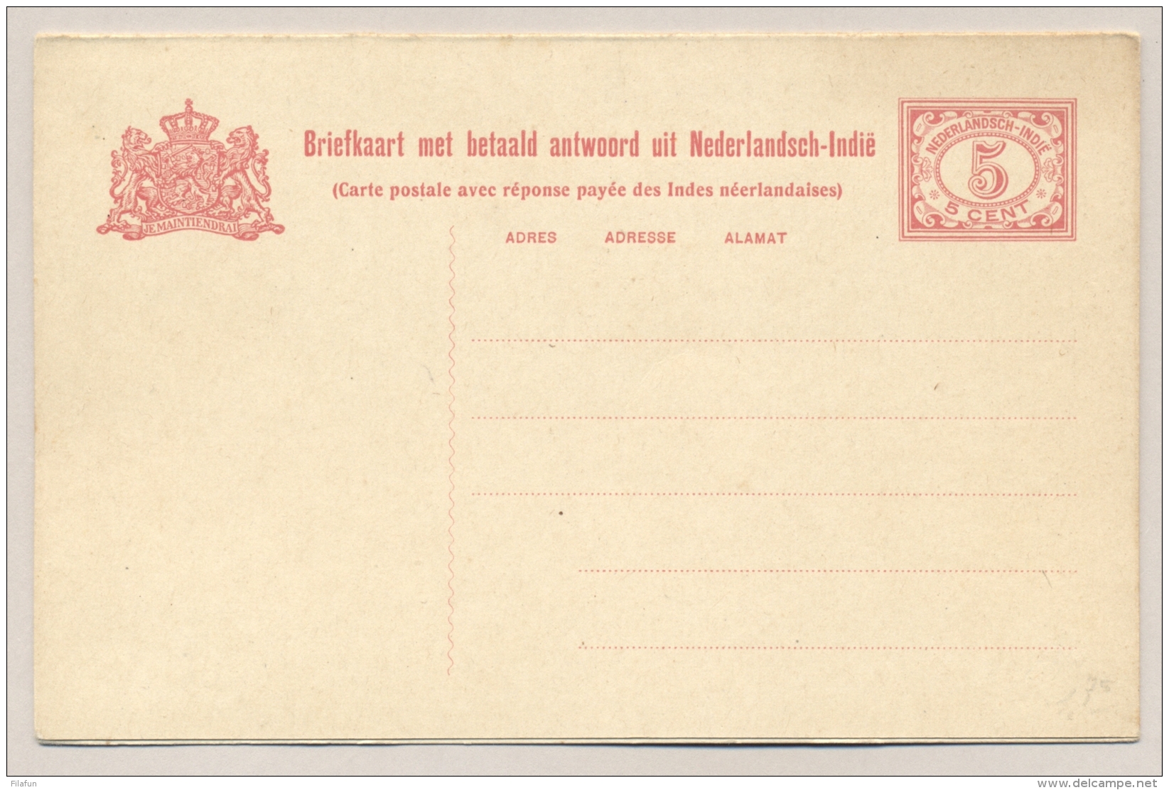 Nederlands Indië - 1920 - 5+5 Cent Vürtheim II, Briefkaart G28 - Ongebruikt - Nederlands-Indië