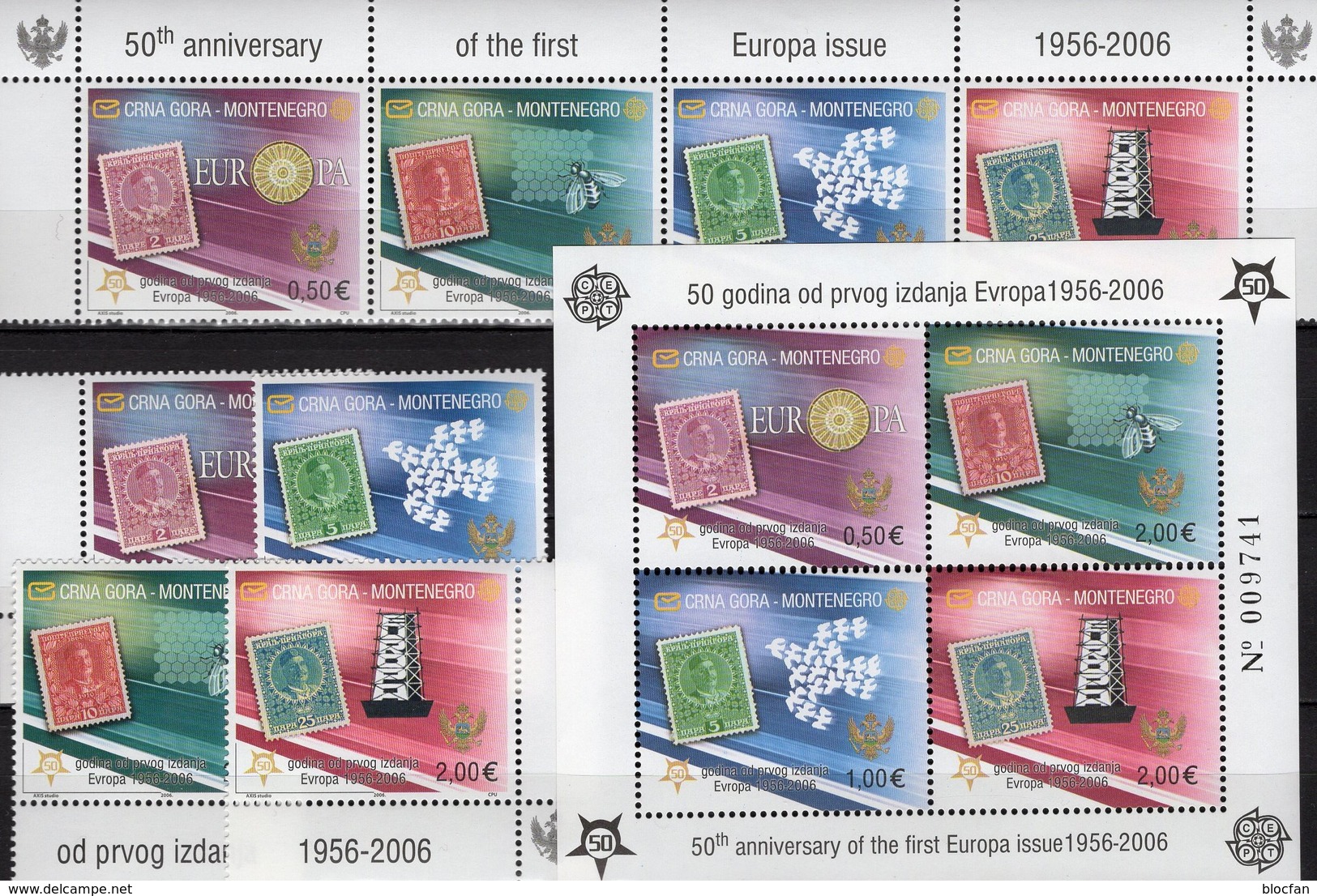 EUROPA Montenegro 108/111,ZD+Block 2 ** 41&euro; Stamps 50 Jahre CEPT 2006 Bloc History Philatelic Sheets Bf Jugoslawien - Sammlungen