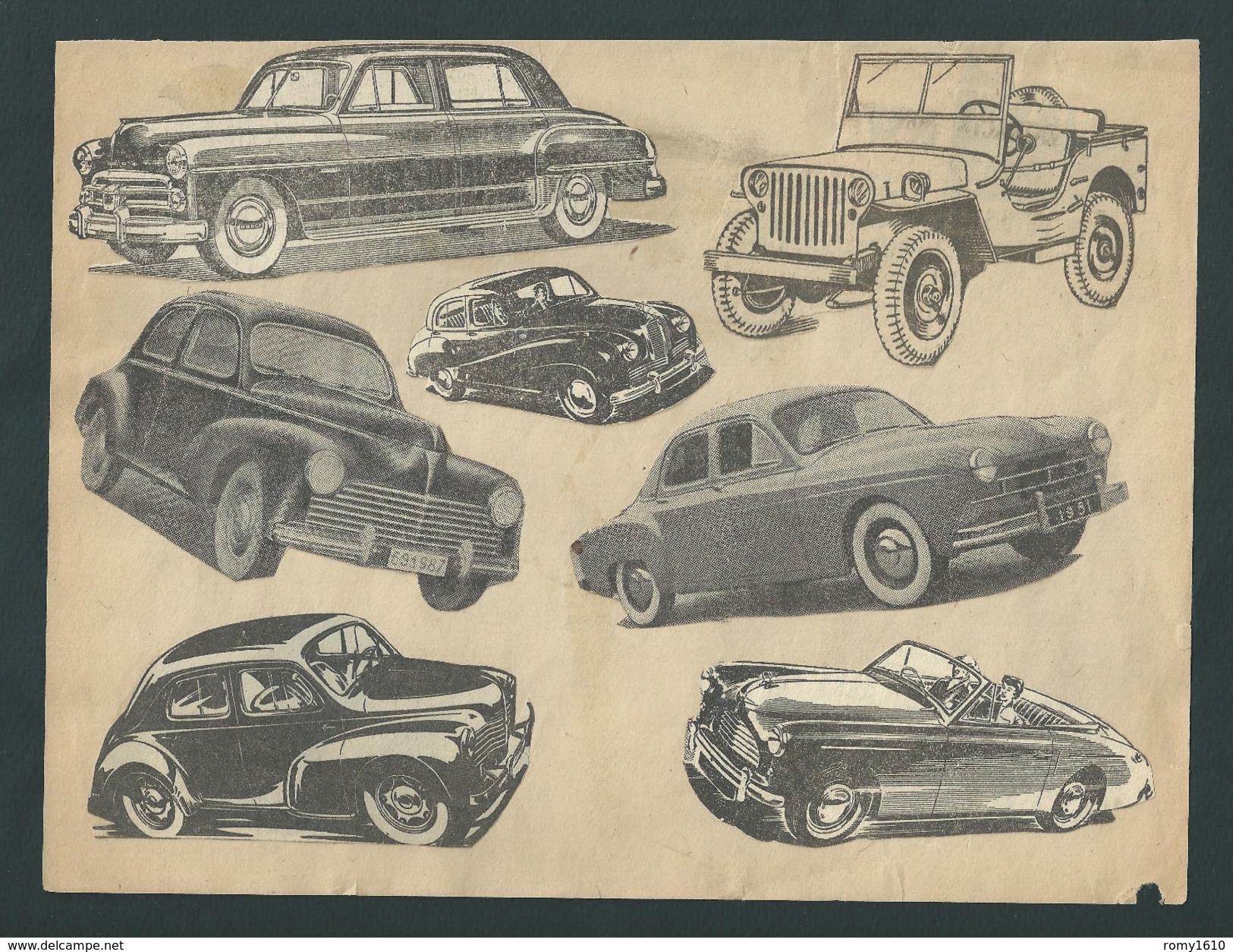 DE SOTO. Voitures cabriolets américains.10 planches provenant d'un anc. catalogue. Modèles découpés et fixés sur papier.