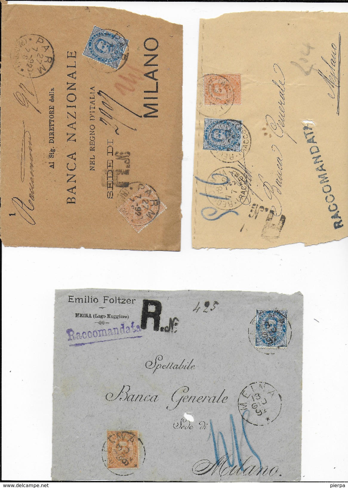 STORIA POSTALE REGNO - DUE VALORI UMBERTO I° SU TRE FRONTESPIZI  DI RACCOMANDATA - Storia Postale