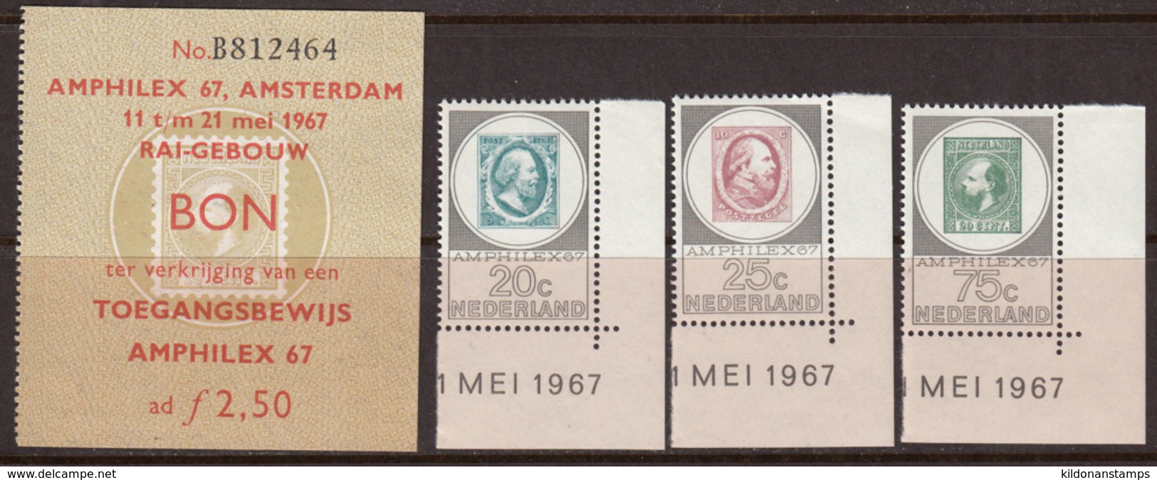 Netherlands 1967 Mint No Hinge, Sc# 448-450 + Ticket, Mi 880-882 - Ungebraucht