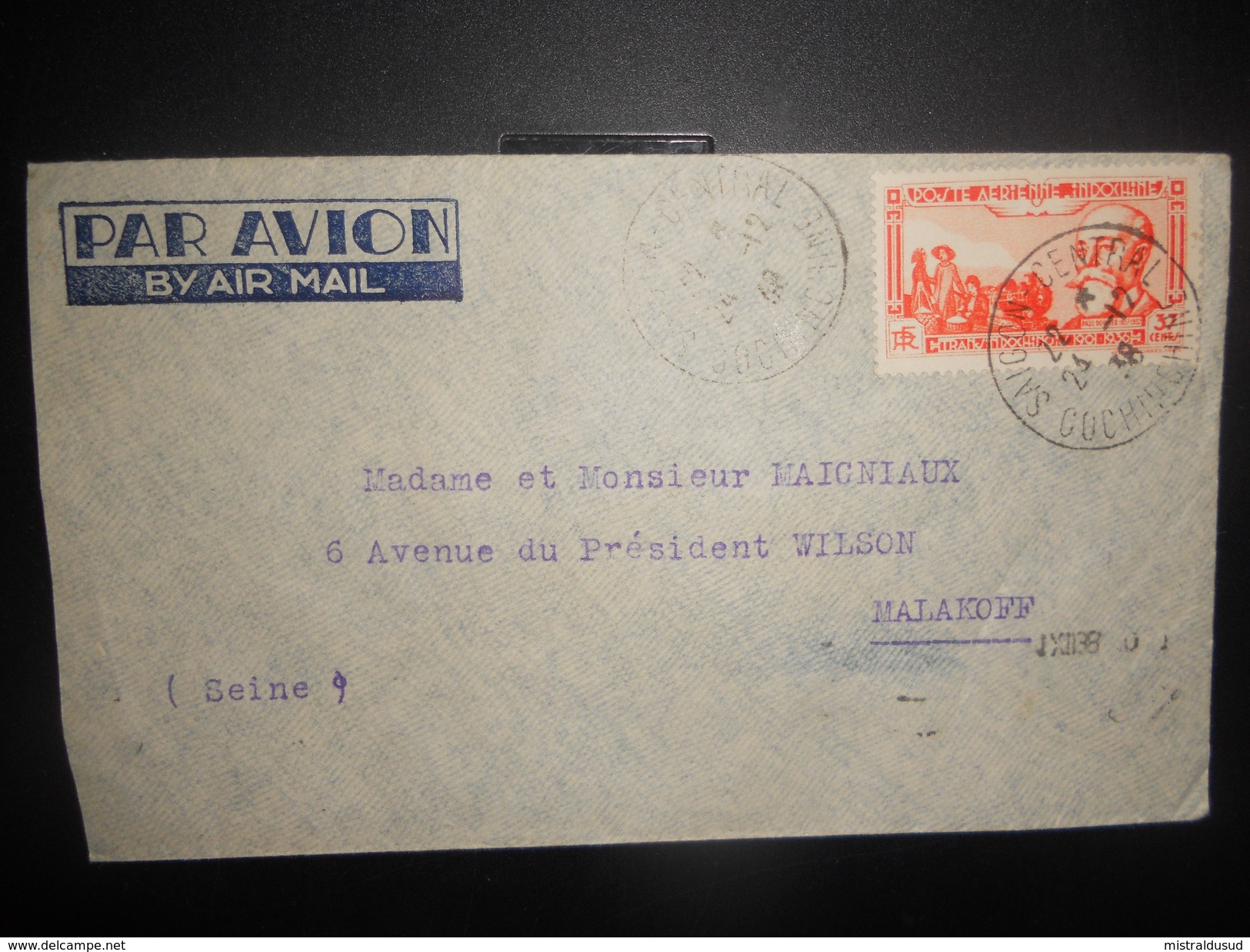 Indochine Lettre De Saigon 1938 Pour Malakoff - Luchtpost