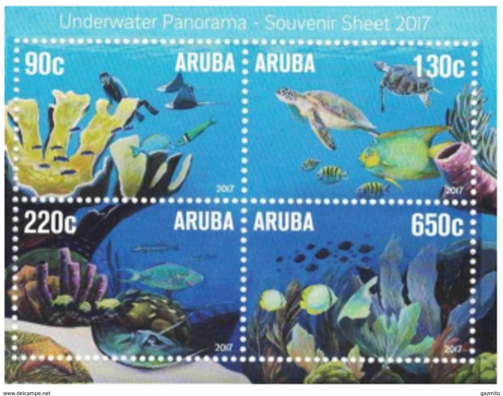 Aruba 2017, Underwater Panorama, Fishes, Turtle, Diving, BF - Antillen
