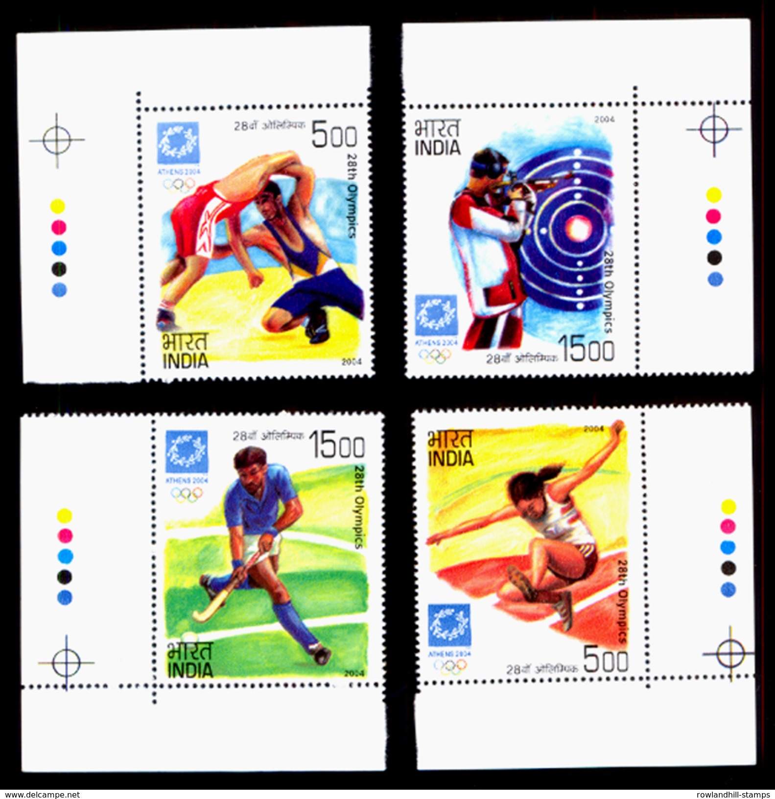 India, 2004, MNH, Set Of 4 Stamps With Traffic Lights, Olympics, Athens, Hockey, Wrestling, Shooting, Athletics, Sports. - Sommer 2004: Athen