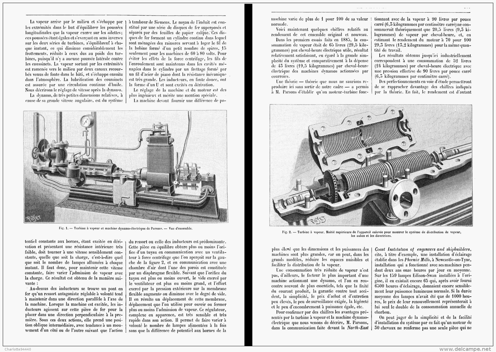 TURBINE A VAPEUR Et MACHINE DYNAMO-ELECTRIQUE DE M. C. A. PARSONS   1888 - Autres & Non Classés