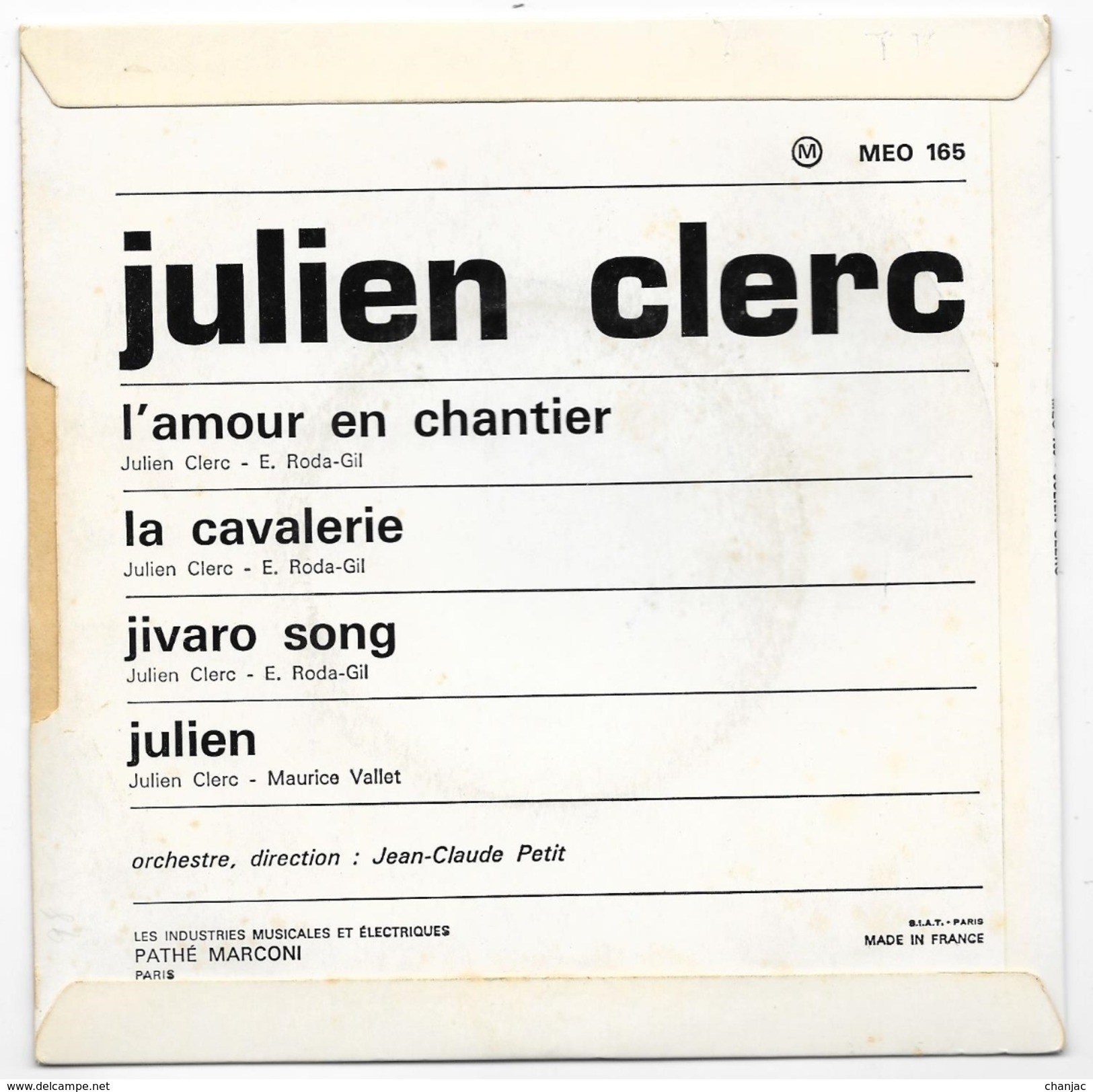 45 T - JULIEN CLERC - L'Amour En Chantier - La Cavalerie + 2 Odéon 165 De 1968 - Autres - Musique Française