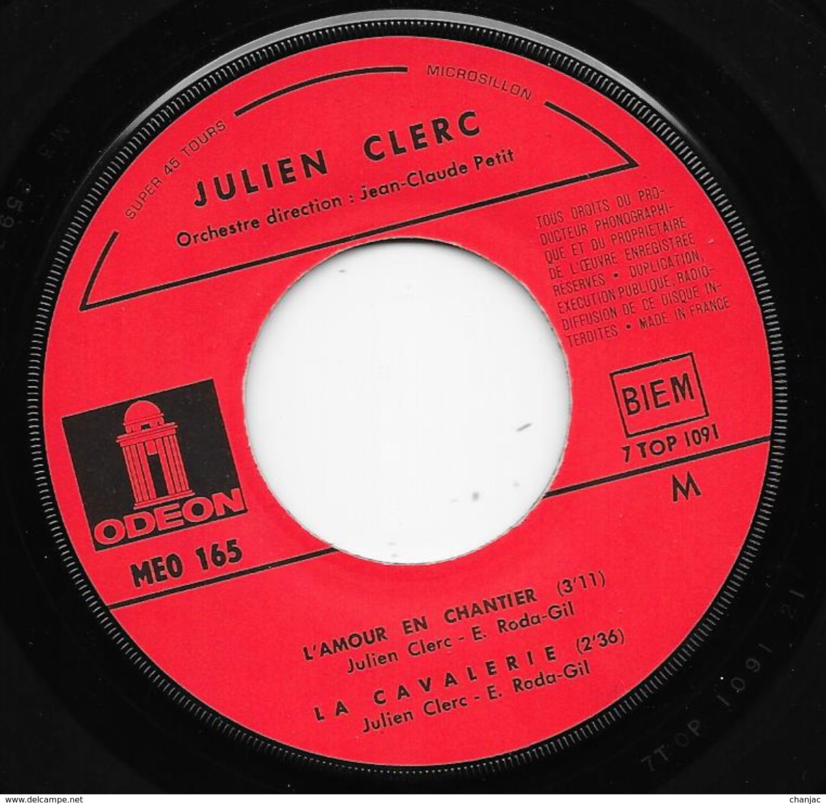 45 T - JULIEN CLERC - L'Amour En Chantier - La Cavalerie + 2 Odéon 165 De 1968 - Autres - Musique Française