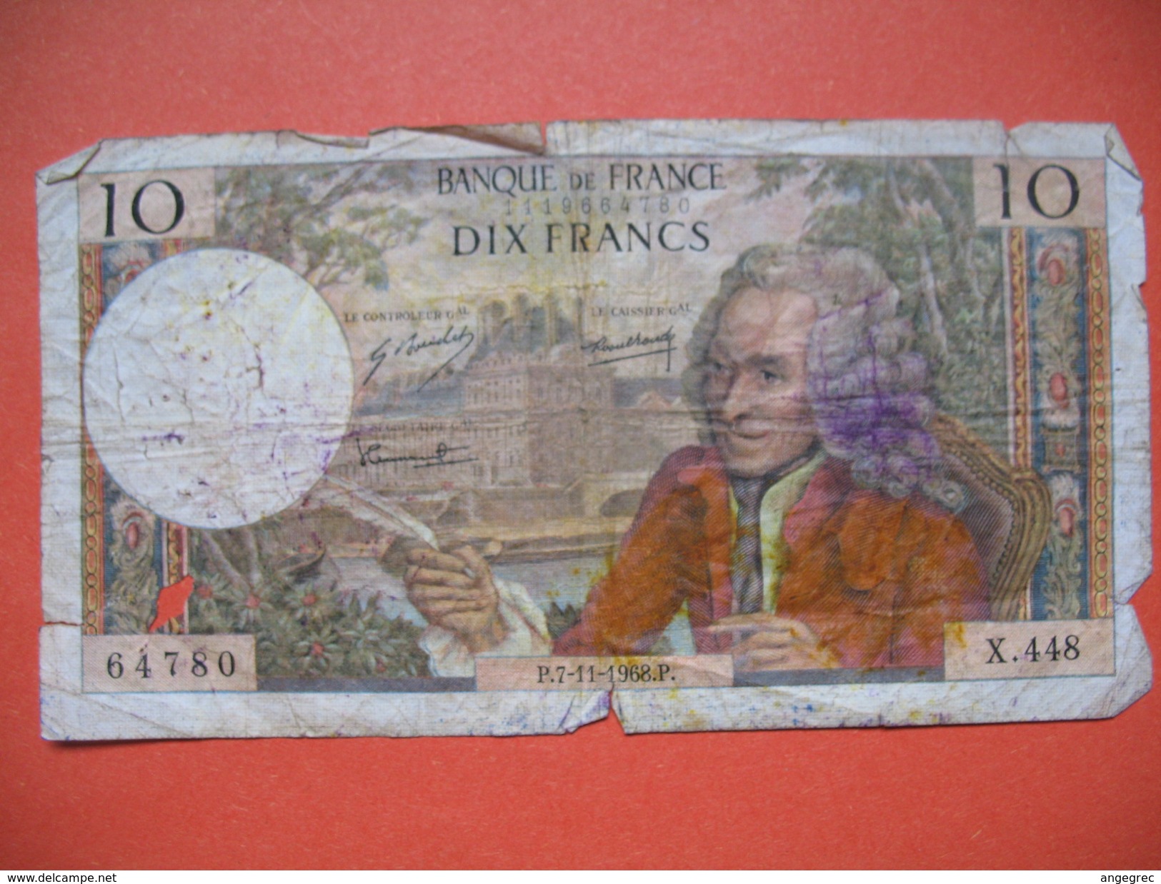 Billet De Banque  De Dix Francs Du 7/11/1968  N° 64780 - X448 - 10 F 1963-1973 ''Voltaire''
