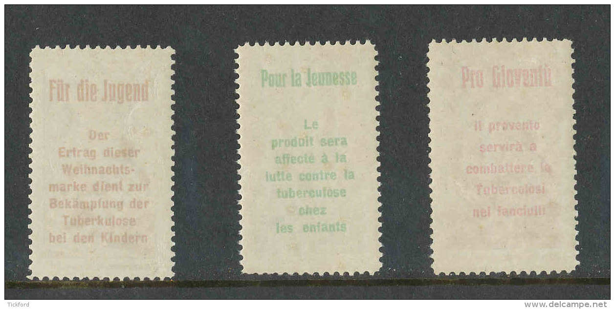 SUISSE 1912 -  PRO JUVENTUTE Précurseurs NEUFS - 3 Valeurs NEUFS * MLH/ ** MNH - RARE - Unused Stamps