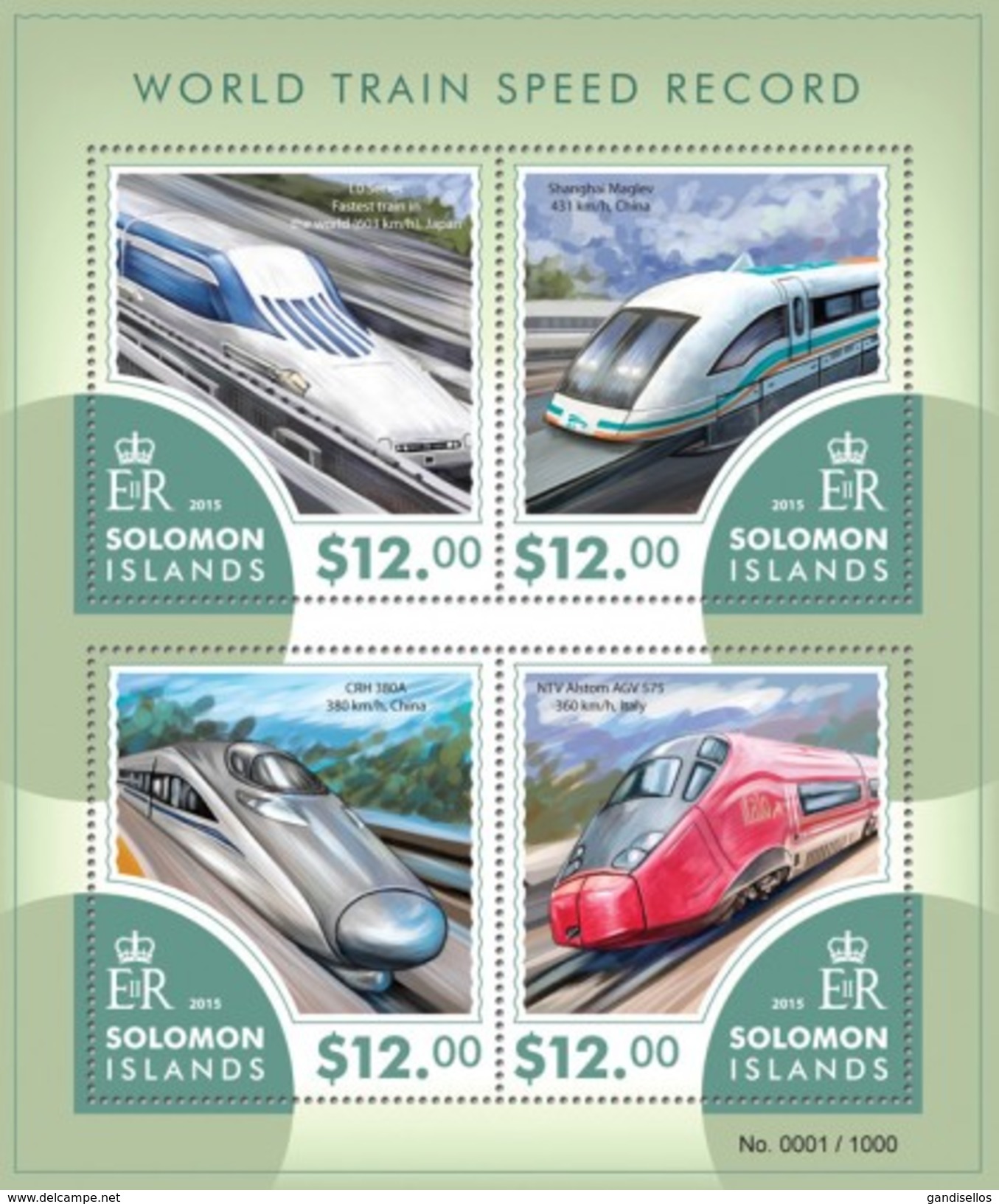 SOLOMON ISLANDS 2015 SHEET SPEED TRAINS TRENES DE GRAN VELOCIDAD TRAINS GRANDE VITESSE Slm15413a - Isole Salomone (1978-...)