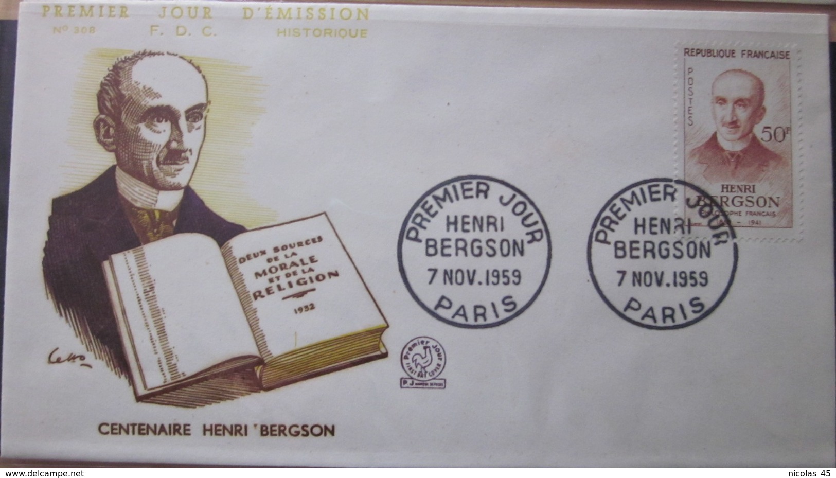 Enveloppe FDC 308 - 1959 - Henri Bergson - Livre - YT 1225 - Storia Postale