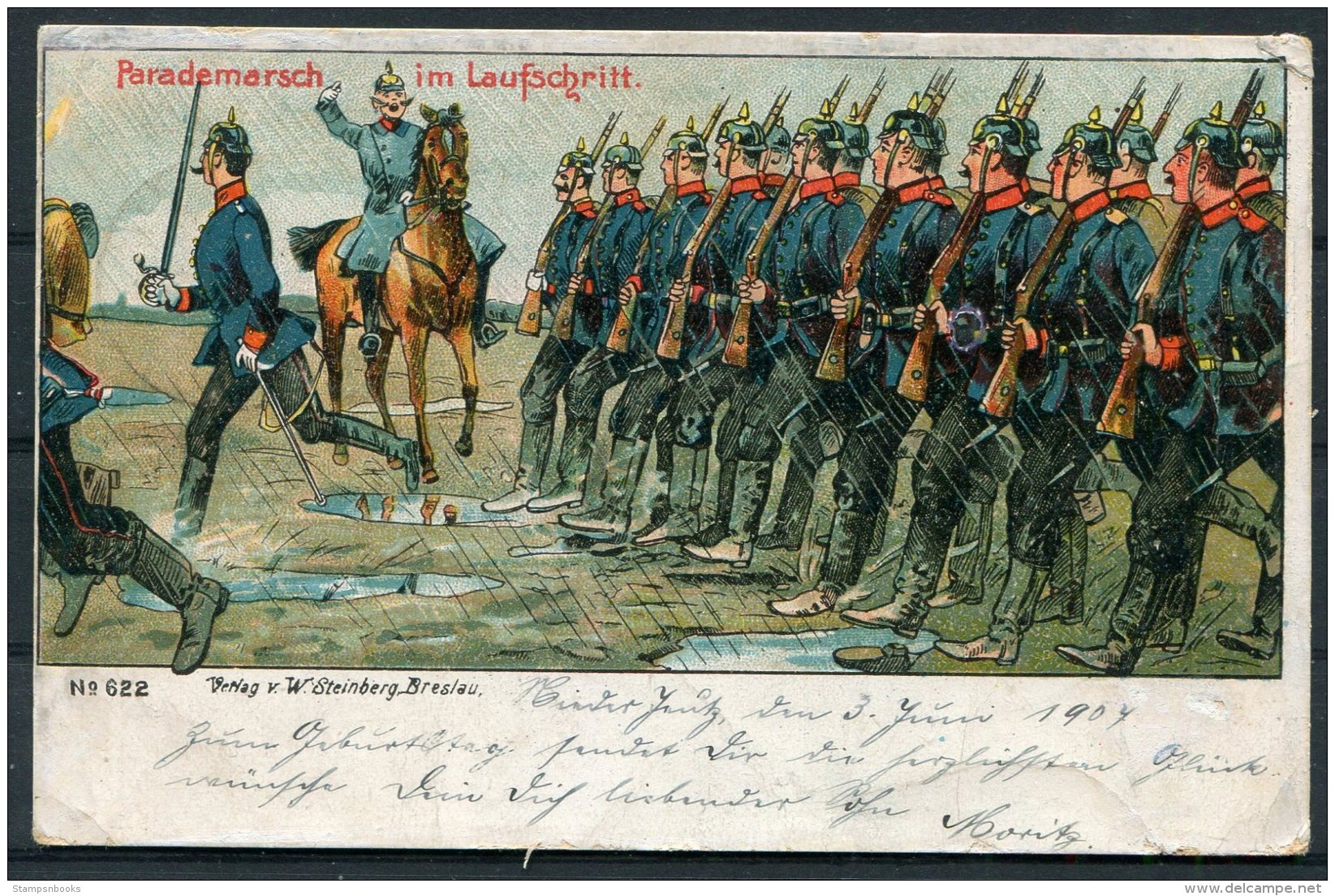 1907 Germany Military Humour Parademarsch Im Laufschritt Postcard. Steinberg Breslau - Humour