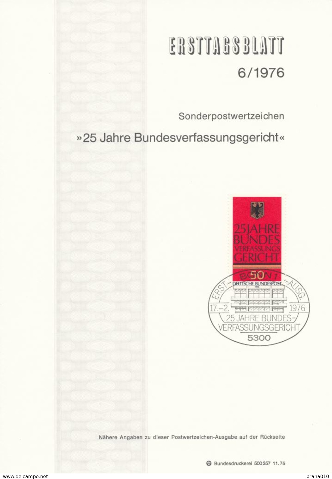 BRD / First Day Sheet (1976/06) 5300 Bonn 1: 25 Years Federal Constitutional Court - Autres & Non Classés