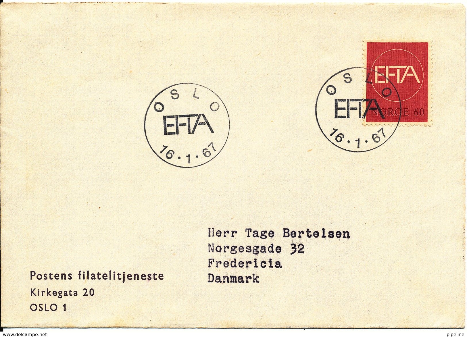 Norway FDC 16-1-1967 EFTA Not Complete Sent To Denmark - FDC