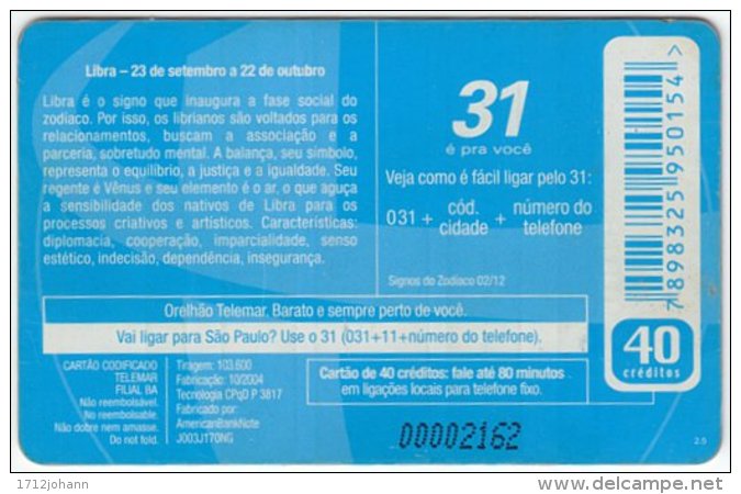 BRASIL E-615 Magnetic Telemar - Signs Of Zodiac, Libra - Used - Brasilien
