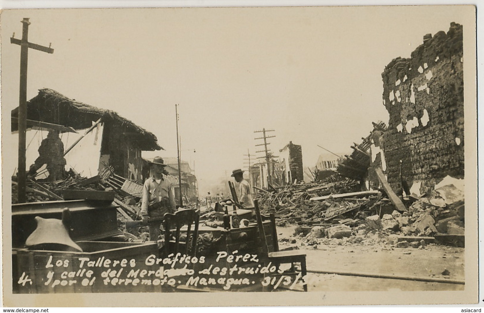 Real Photo Earthquake Managua Los Talleres Graficos Pérez Calle Del Mercado Terremoto Tremblement De Terre March 31/1931 - Nicaragua