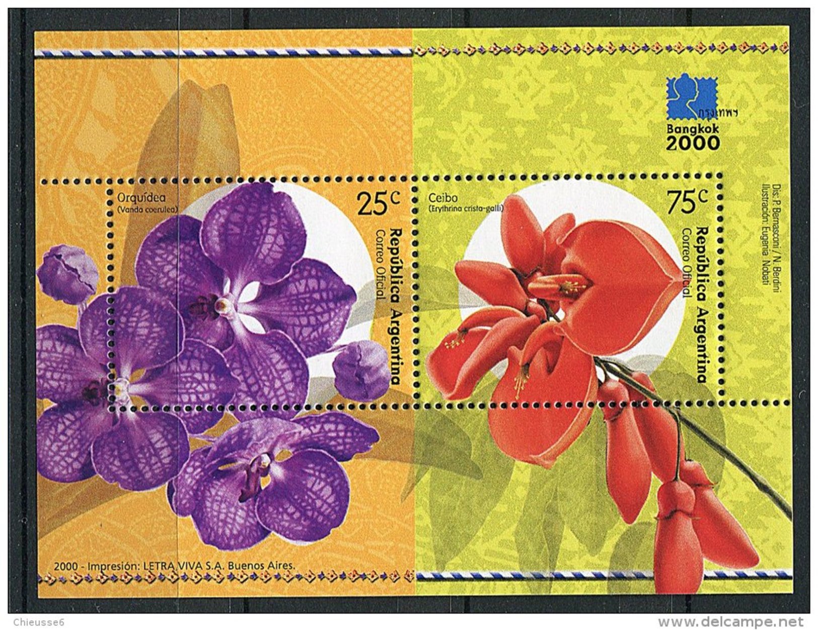 CL 104 - P.15 - Argentine ** Bloc N° 72 - "Bangkok 2000" Expo Philat. Orchidées - Neufs