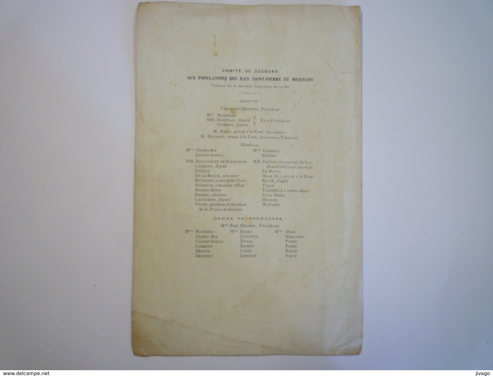 SAINT-PIERRE Et MIQUELON  1905  :  Programme D'une Matinée Au Profit Des Populations Par La COMEDIE FRANCAISE X - Unclassified