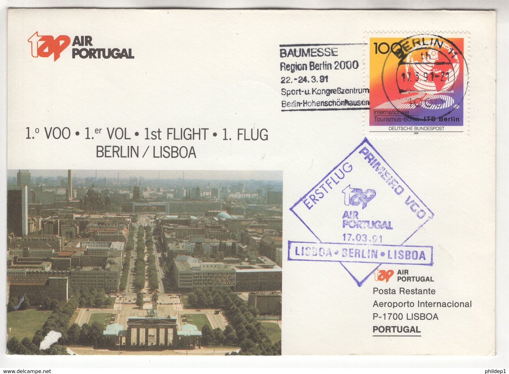 TAP Air Portugal. 1 Ier Vol : 1. Flug Berlin - Lisboa. 17/3/1991 - Briefe U. Dokumente