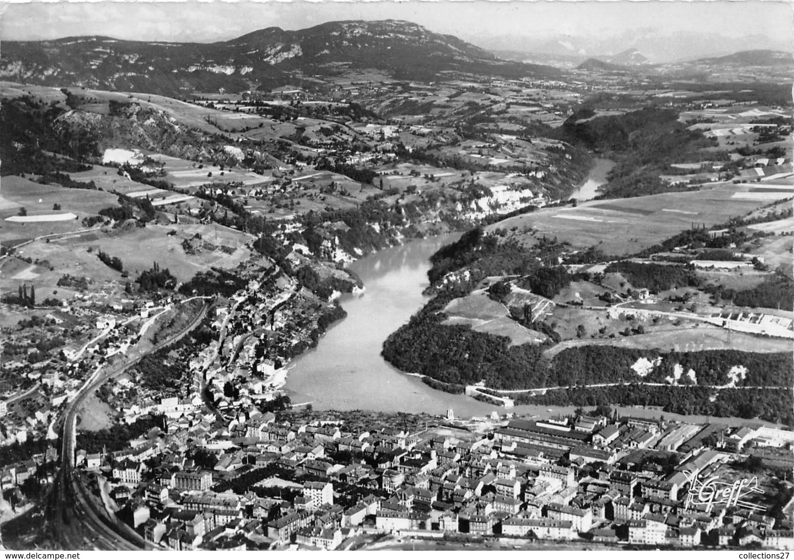 01-BELLEGARDE- VUE GENERALE PRISE EN AVION ET PANORAMA SUR LA CHAINE DES ALPES - Bellegarde-sur-Valserine