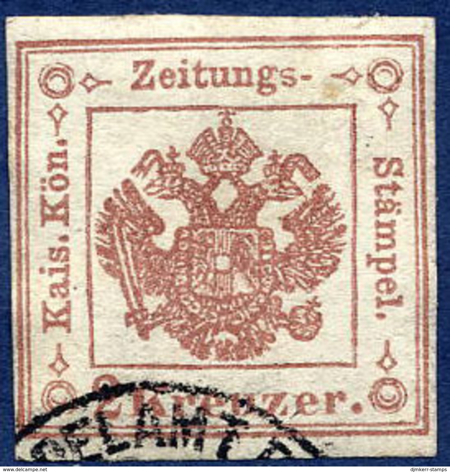 AUSTRIA 1859 Newspaper Stamp 2 Kr.  Red-brown Plate II Used.  Michel 3X Pl.II - Newspapers