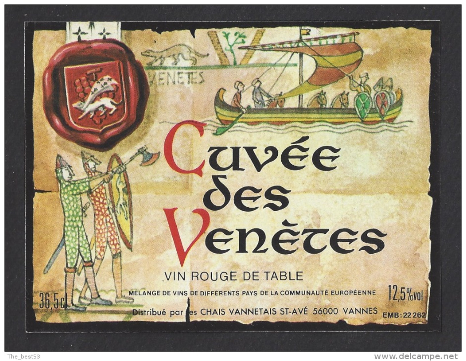 Etiquette De Vin  De Table  -  Cuvée Des Venètes  -  Chais Des Vannetais  à  Saint Avé  (56)  -  Thème Drakar Soldat - Militaria