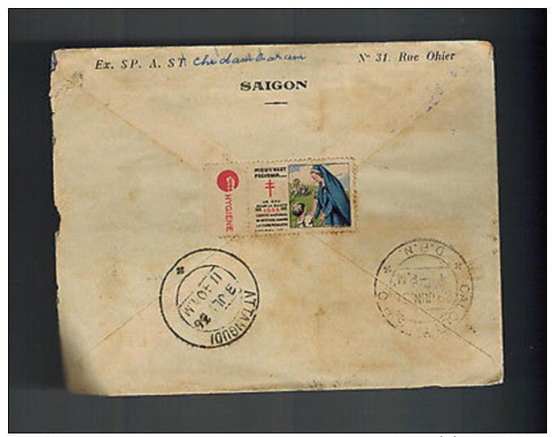 1936 Saigon Viet Nam Cochinchine Airmail Cover To CAlcuta India TB Stamp - Vietnam