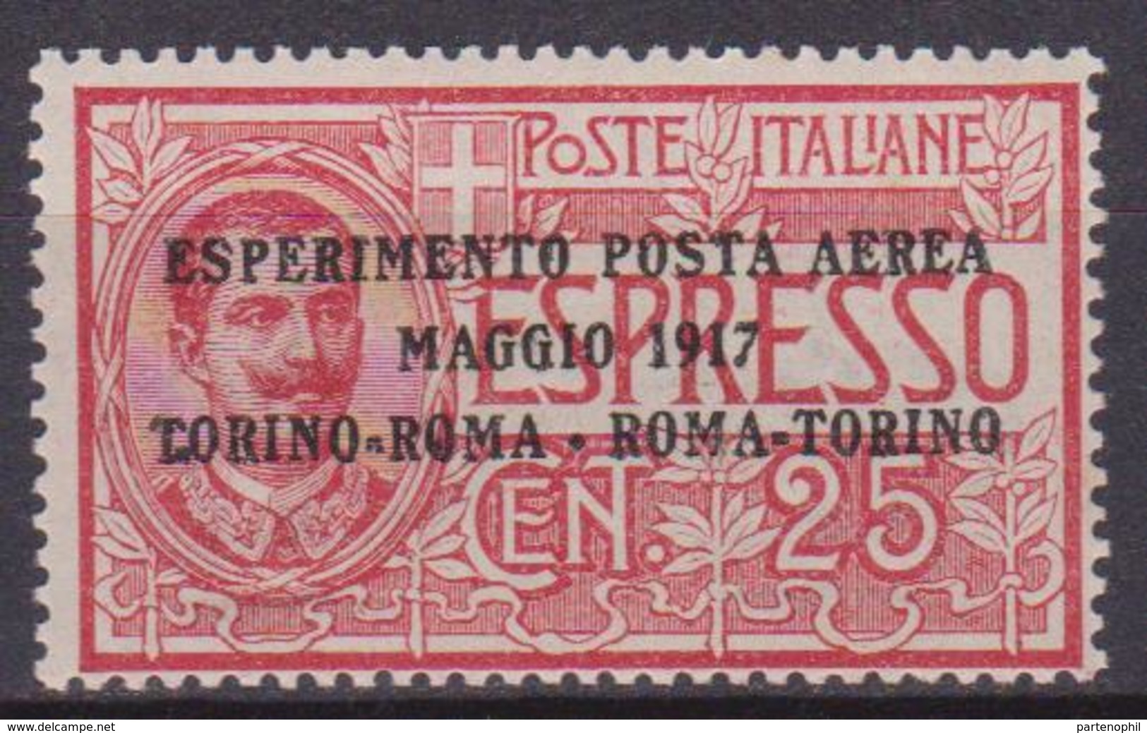 1917 - Italia Regno Posta Aerea Espresso N.1 Soprastampato TORINO-ROMA - ROMA-TORINO MNH - Marcophilie (Avions)