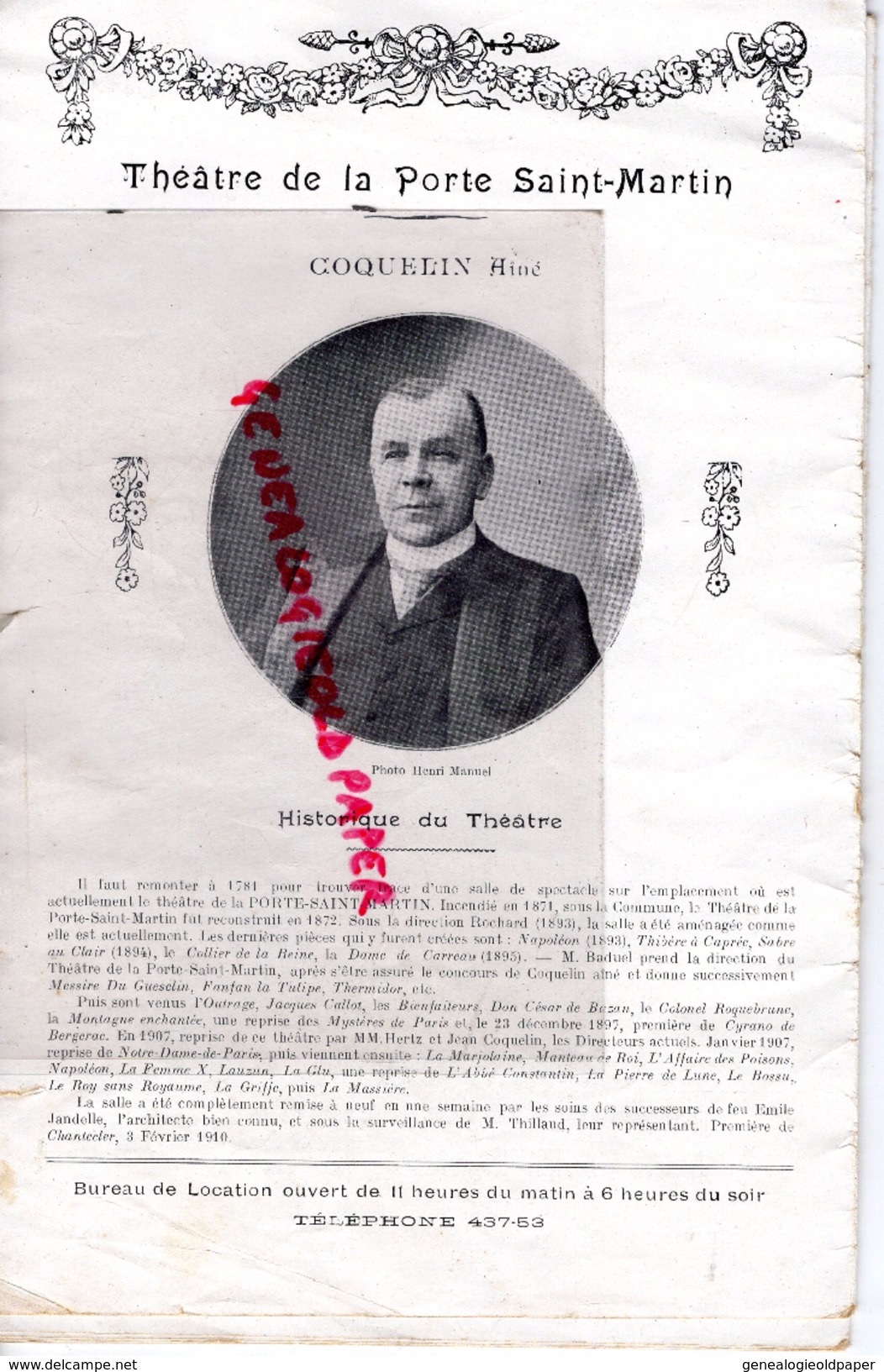 75 - PARIS - PROGRAMME CHANTECLER- EDMOND ROSTAND-THEATRE PORTE SAINT MARTIN-HERTZ-COQUELIN-GUITRY-SIMONE-GALIPAUX- - Programmes