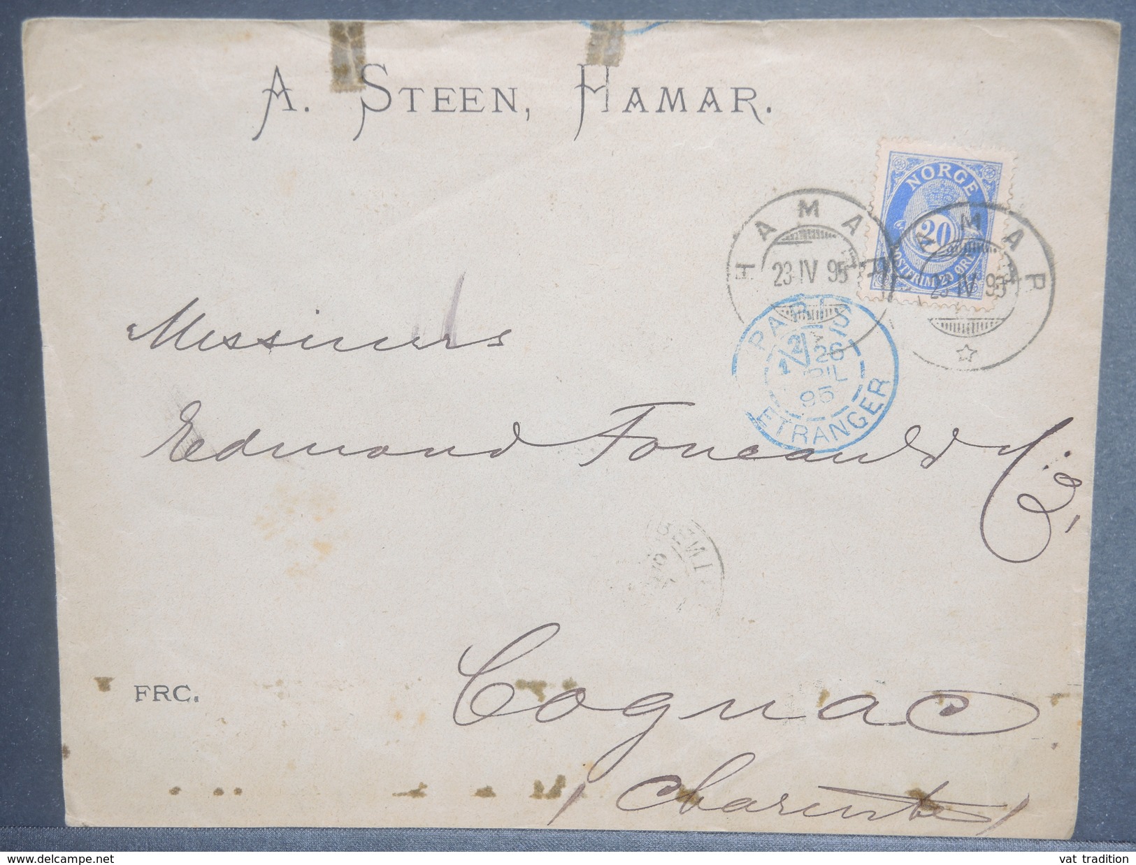 NORVÈGE - Enveloppe De Hamar Pour La France En 1895 - L 7131 - Brieven En Documenten