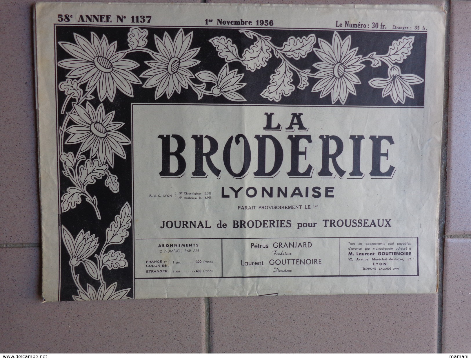 La Broderie Lyonnaise - N°1137 Du 1er Nov 1956 - Magazines & Catalogues