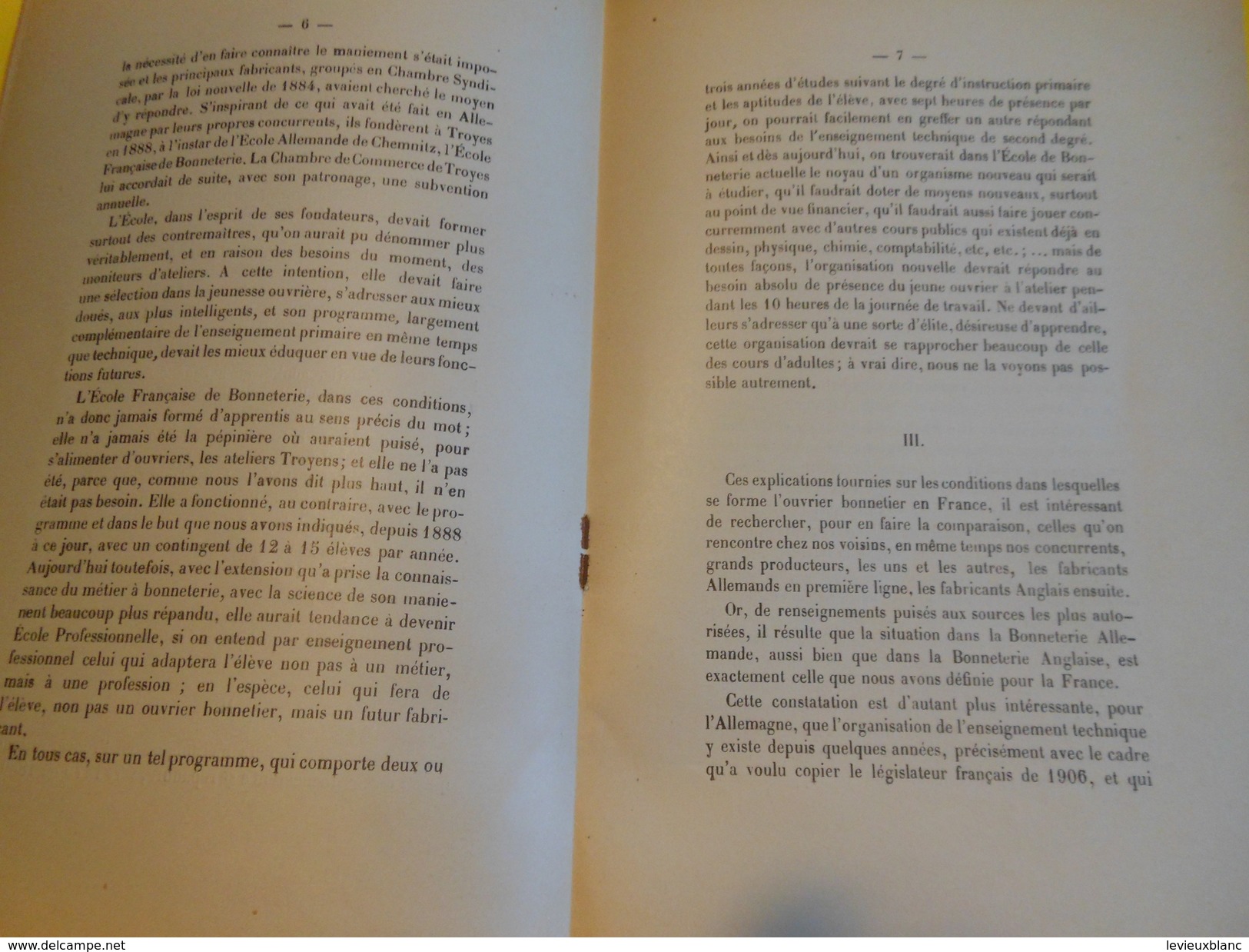 Livret De 1 Pages/Ch. De Com. De TROYES/Note Sur L'Enseignement Technique  Dans L'Industrie De La Bonneterie/1912  VPN76 - Other & Unclassified