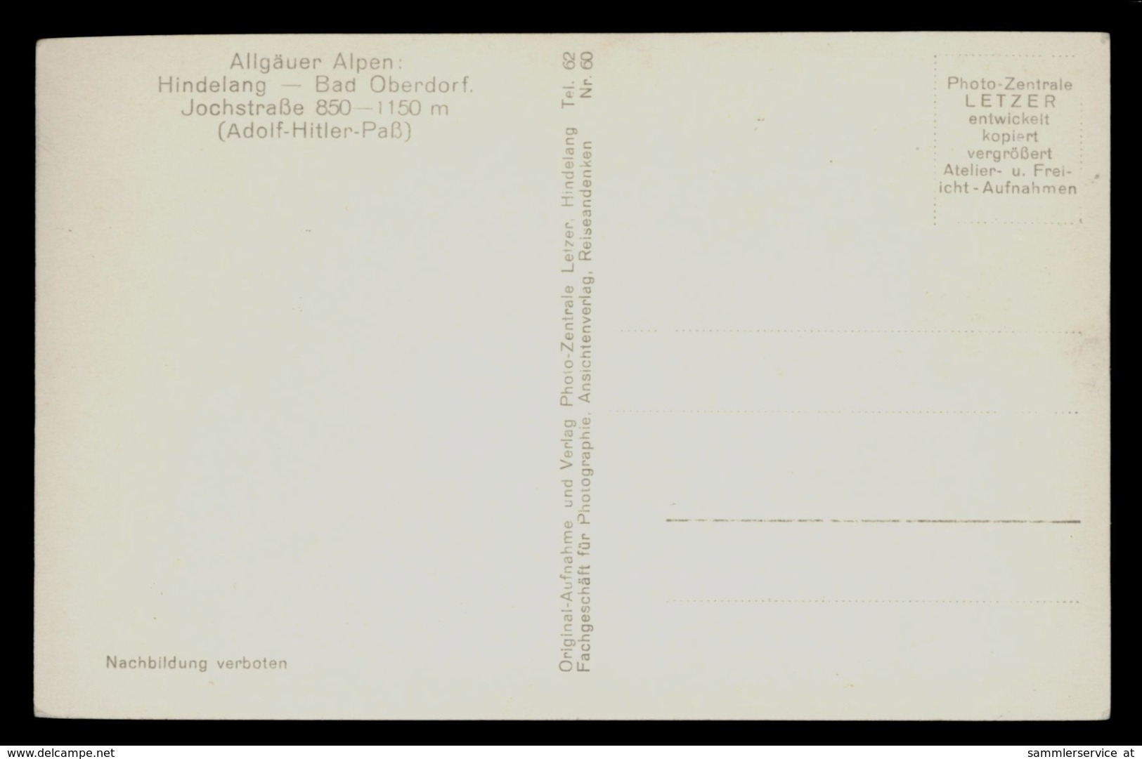 [032] Jochstraße = Adolf-Hitler-Paß, Hintelang - Oberdorf, ~1940, Verlag Letzer (Hintelang) - Oberstdorf