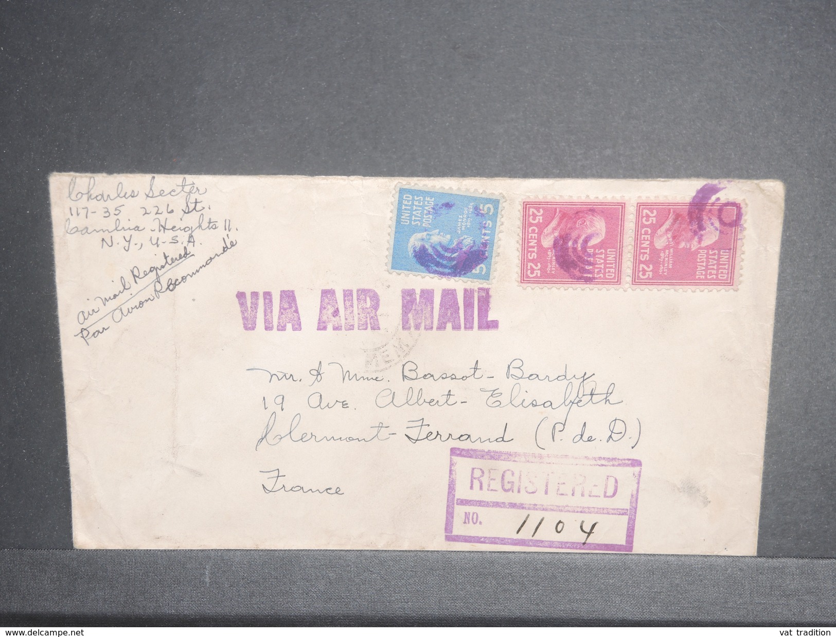 ETATS UNIS - Enveloppe De New York Pour La France En Recommandé Par Avion En 1952 - L 7163 - Cartas & Documentos